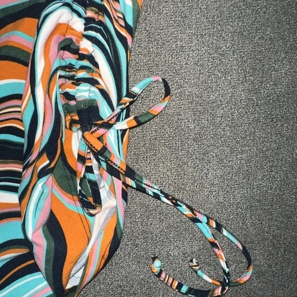 Y2K Swirl Print Ruched Midi Dress Asymmetrical Hem Retro - Picture 5 of 7